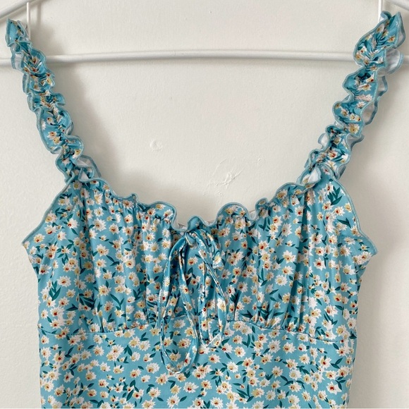 Floral Ruched Bust Bodycon Mini Dress Sleeveless Cottage Coquette Women’s Size S - Picture 3 of 3